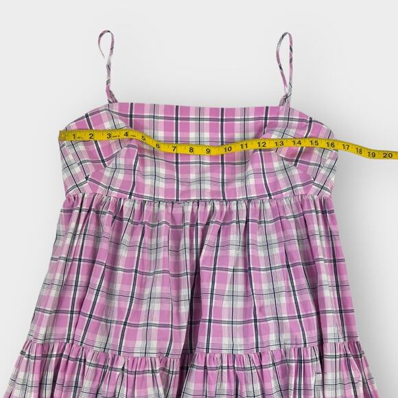 J.Crew Tie-back Tiered Poplin Dress in Violet Plaid Size 6 - Picture 6 of 10